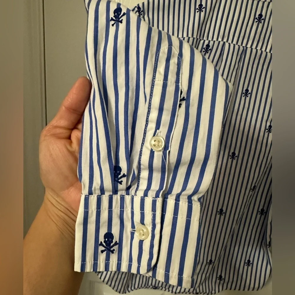 Ralph Lauren Kids White and Blue Striped Button Down Shirt